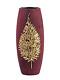 Gold On Burgundy Handpainted Art Glass Oval Vase For Flowers Interior Design