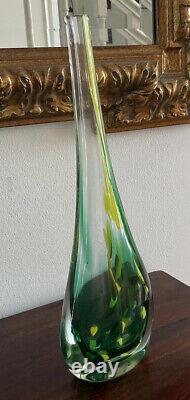 Gorgeous Art Glass Vase Green And Yellow Tones