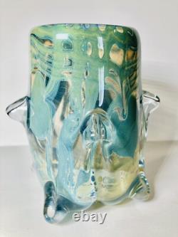Gorgeous Art Glass Vase Hand Blown Heart and Vine Vintage 1981 Signed