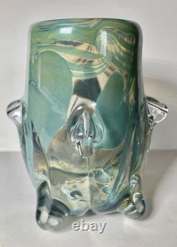 Gorgeous Art Glass Vase Hand Blown Heart and Vine Vintage 1981 Signed