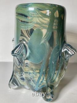 Gorgeous Art Glass Vase Hand Blown Heart and Vine Vintage 1981 Signed