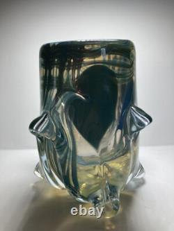 Gorgeous Art Glass Vase Hand Blown Heart and Vine Vintage 1981 Signed