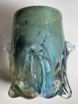 Gorgeous Art Glass Vase Hand Blown Heart and Vine Vintage 1981 Signed