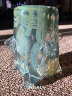 Gorgeous Art Glass Vase Hand Blown Heart and Vine Vintage 1981 Signed