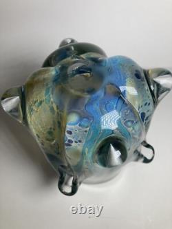 Gorgeous Art Glass Vase Hand Blown Heart and Vine Vintage 1981 Signed