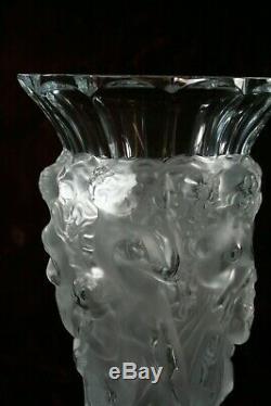 Gorgeous Lalique Style Art Deco Satin Glass Bacchantes Vase Dancing Nudes 8.5'