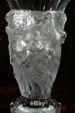 Gorgeous Lalique Style Art Deco Satin Glass Bacchantes Vase Dancing Nudes 8.5'