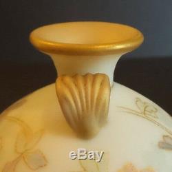 Gorgeous Mt. Washington Crown Milano Art Glass Vase, Pansy Design, Mint