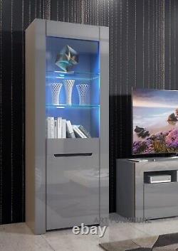 Grey Display Cabinet Modern High Gloss &Matt Cupboard LED Lights Milano09G