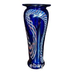 HENRY SUMMA VASE Rare BLUE 8.75 Signed 1996 Ribbons Studio Art Glass