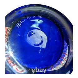 HENRY SUMMA VASE Rare BLUE 8.75 Signed 1996 Ribbons Studio Art Glass