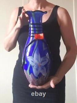 HUGE Floral 43cm, 17 4kg Murano Italy Multi Coloured cobalt blue art glass vase