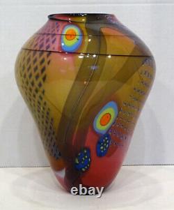 HUGE! Signed WES HUNTING Studio Art Glass COLORFIELD Vase Sculpture / STUNNING