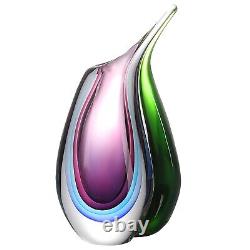 Hand Blown 9.5 Multicolor Sommerso Teardrop Art Glass Vase with Angled Lip