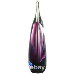 Hand Blown 9.5 Multicolor Sommerso Teardrop Art Glass Vase with Angled Lip