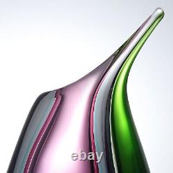 Hand Blown 9.5 Multicolor Sommerso Teardrop Art Glass Vase with Angled Lip