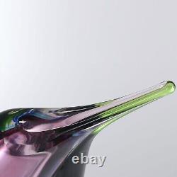 Hand Blown 9.5 Multicolor Sommerso Teardrop Art Glass Vase with Angled Lip