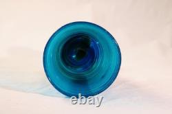 Hand Blown Art Glass Goblet Turquoise Murano Style Twisted Amber Stem Venetian