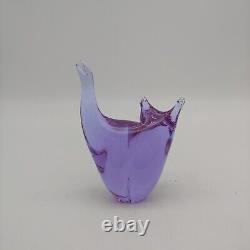 Hand Blown Art Glass Neodymium Cat Figurine 3 Purple Blue Alexandrite Sweden