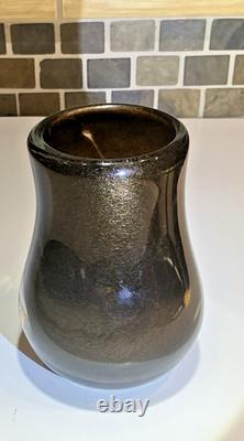 Hand Blown Art Glass Vase Amber Brown Gold Fleck Heavy Murano Style 6