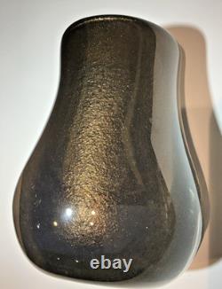 Hand Blown Art Glass Vase Amber Brown Gold Fleck Heavy Murano Style 6