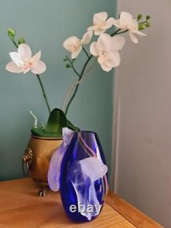 Hand Blown Art Glass Vase Cobalt Blue Signed jo le Gallezigi Spiral Design Rare