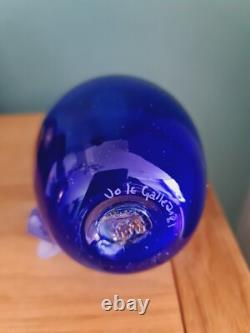 Hand Blown Art Glass Vase Cobalt Blue Signed jo le Gallezigi Spiral Design Rare