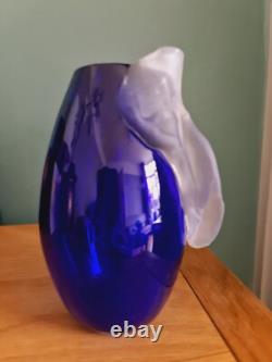 Hand Blown Art Glass Vase Cobalt Blue Signed jo le Gallezigi Spiral Design Rare