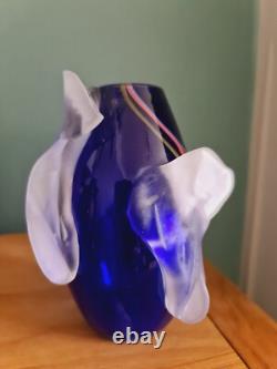 Hand Blown Art Glass Vase Cobalt Blue Signed jo le Gallezigi Spiral Design Rare