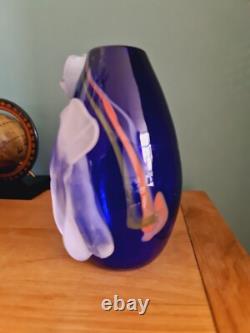 Hand Blown Art Glass Vase Cobalt Blue Signed jo le Gallezigi Spiral Design Rare