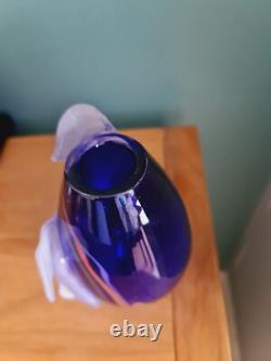 Hand Blown Art Glass Vase Cobalt Blue Signed jo le Gallezigi Spiral Design Rare