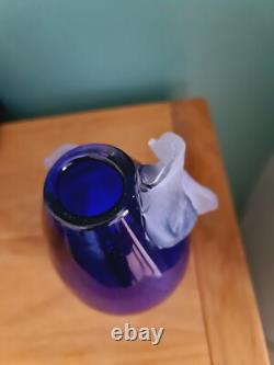 Hand Blown Art Glass Vase Cobalt Blue Signed jo le Gallezigi Spiral Design Rare