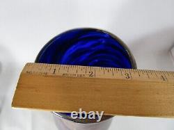Hand Blown Cobalt Blue Vase With Swirl and Copper Specks 13 vintage