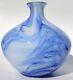 Hand Blown Glass Art Vase Blue White Clouds, Cased Glass - 10 Tall