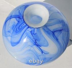 Hand Blown Glass Art Vase Blue White Clouds, Cased Glass - 10 tall