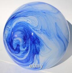 Hand Blown Glass Art Vase Blue White Clouds, Cased Glass - 10 tall