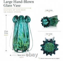 Hand Blown Glass Vase, Murano-Style Colorful Art Glass Centerpiece, Heavy Large