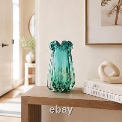Hand Blown Glass Vase, Murano-Style Colorful Art Glass Centerpiece, Heavy Large