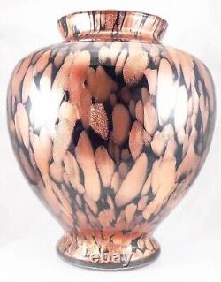 Hand Blown Murano Style Black Aventurine Speckled Gold Art Glass Vase 11 Tall