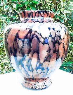 Hand Blown Murano Style Black Aventurine Speckled Gold Art Glass Vase 11 Tall