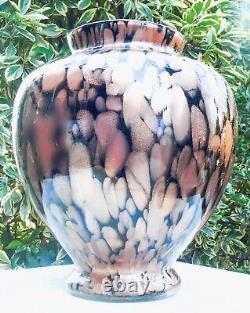 Hand Blown Murano Style Black Aventurine Speckled Gold Art Glass Vase 11 Tall