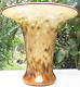 Hand Blown Murano Style Smokey Amber Spotted Wide Rim Art Glass Vase 10.5 Tall