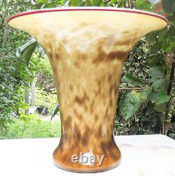 Hand Blown Murano Style Smokey Amber Spotted Wide Rim Art Glass Vase 10.5 Tall