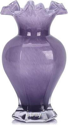 Hand Blown Purple Glass Vase 24cm Tall Art Centerpiece Table Decor
