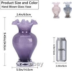 Hand Blown Purple Glass Vase 24cm Tall Art Centerpiece Table Decor