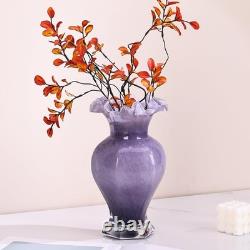 Hand Blown Purple Glass Vase 24cm Tall Art Centerpiece Table Decor