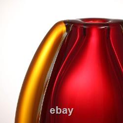 Hand Blown Sommerso Oval Art Glass Vase Red 10 inch tall