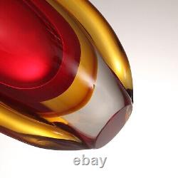 Hand Blown Sommerso Oval Art Glass Vase Red 10 inch tall