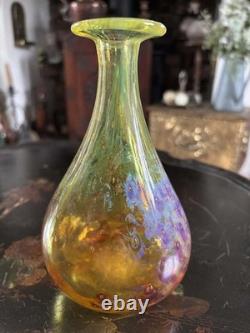 Hand Blown Studio Glass Vase Scandinavian Style Amber Swirl