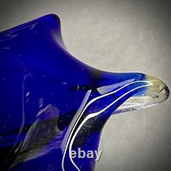 Hand Blown Swirl Vase 14 Art Glass Maple Leaf Blue To Yellow Gradient